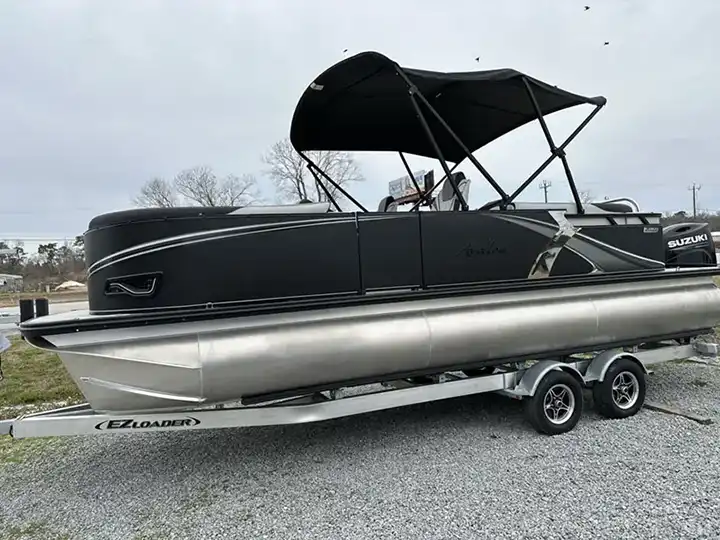 A pontoon boat sold by East Coast Marine in Hubert, NC